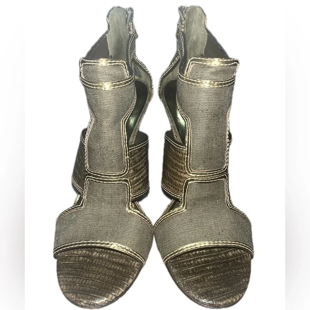 Tory Burch Geoff Olive Green & Gold Caged Heel Sandals 9.5M, Used